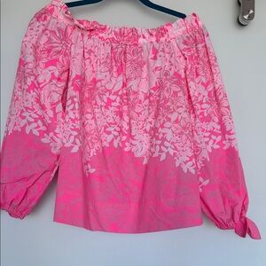 Lilly Pulitzer Floral Pink Off-Shoulder Top with ties